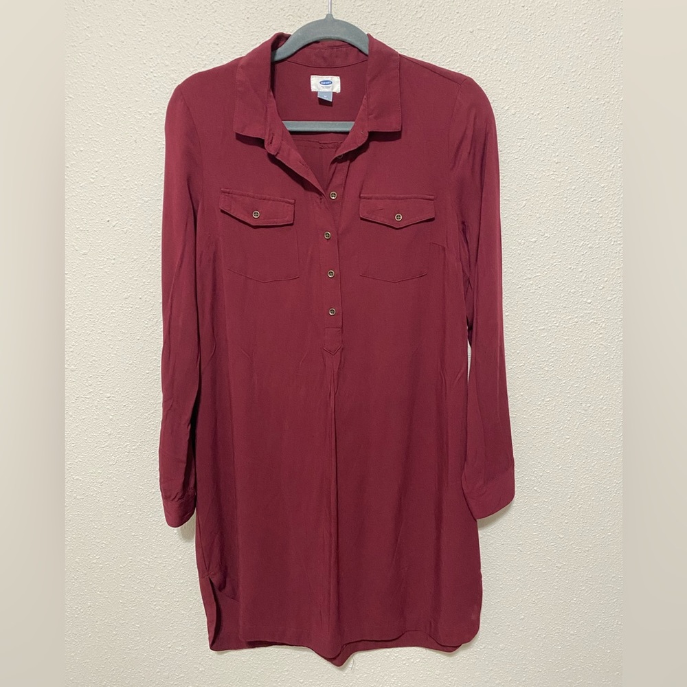 Old Navy long sleeve burgundy shirt dress size medium